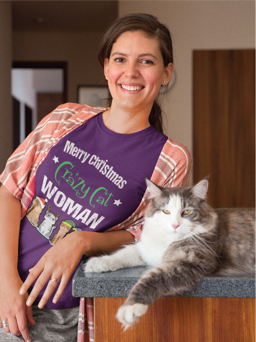 Crazy Cat Woman Christmas T-shirt