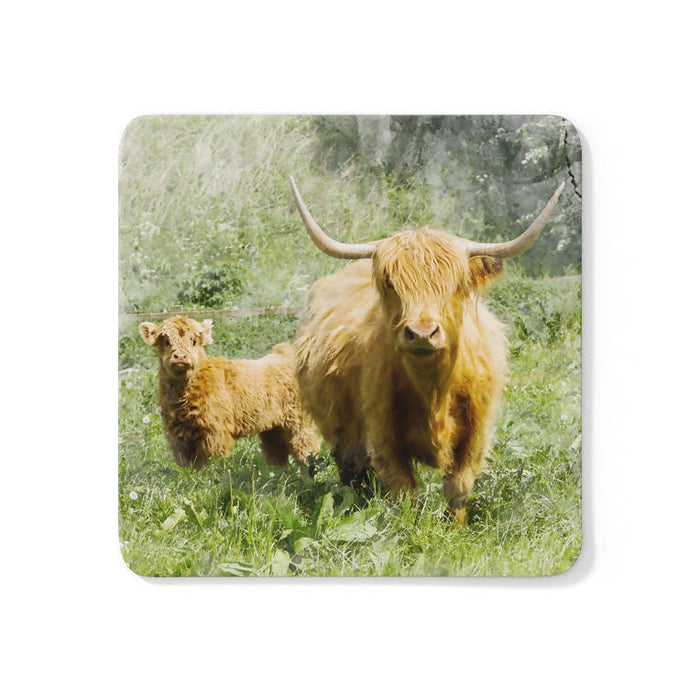 Highland Cow and Calf Coaster