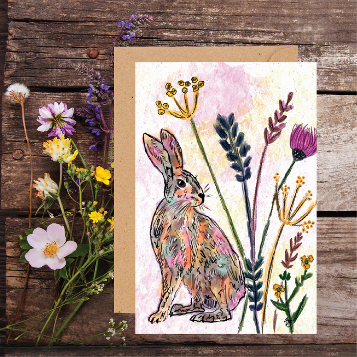 COLOURFUL HARE WiLDFLOWER PLANTABLE SEED GREETING CARD