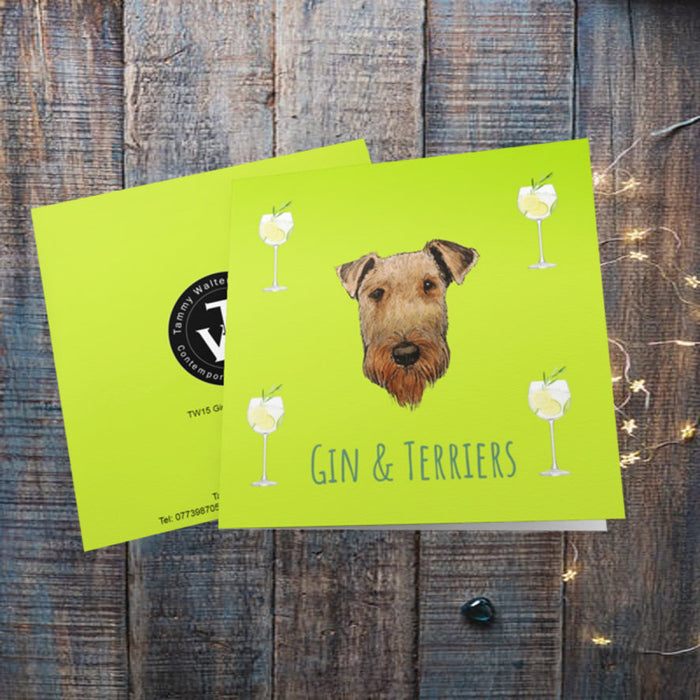 Gin and Airedale Terrier Greeting Card