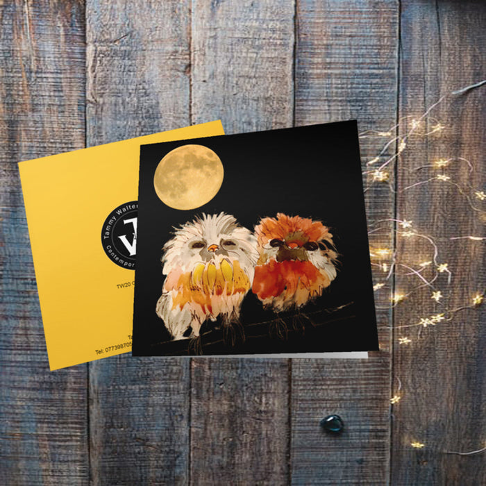 Golden Moon Owls Greeting Card