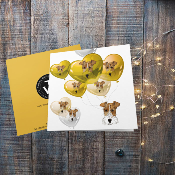 Wire Fox Terrier Gold Ballons Greetings Card