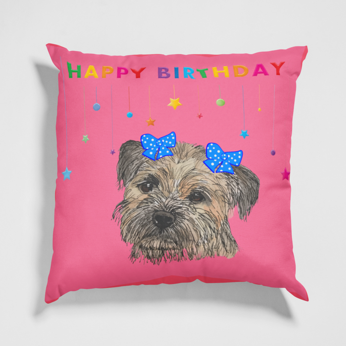 Border Terrier Birthday Girl Cushion